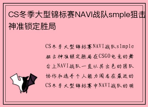 CS冬季大型锦标赛NAVI战队smple狙击神准锁定胜局