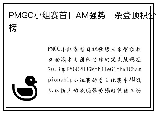 PMGC小组赛首日AM强势三杀登顶积分榜