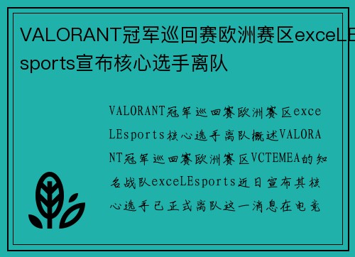 VALORANT冠军巡回赛欧洲赛区exceLEsports宣布核心选手离队